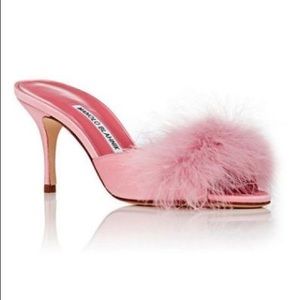 Manolo Blahnik Lima suede and satin mules.